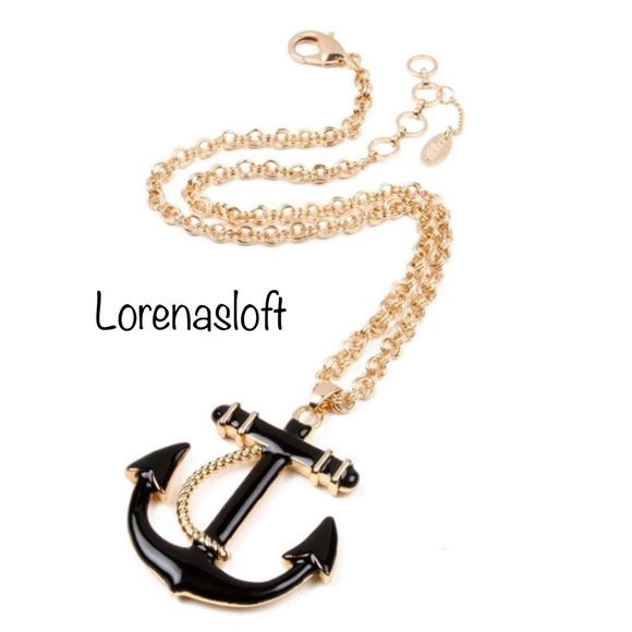 Nautical Anchor Black/Gold Tone Pendant Ne… - Picture 1 of 4